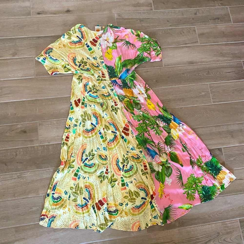 Farm Rio Colorful Birds Mixed Print Wrap Dress XL